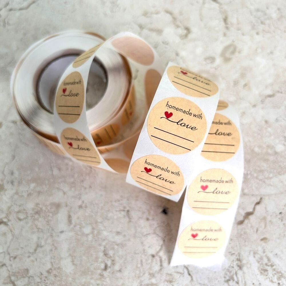 50 Homemade with Love 1" Round Stickers Labels Room for Your Personalization